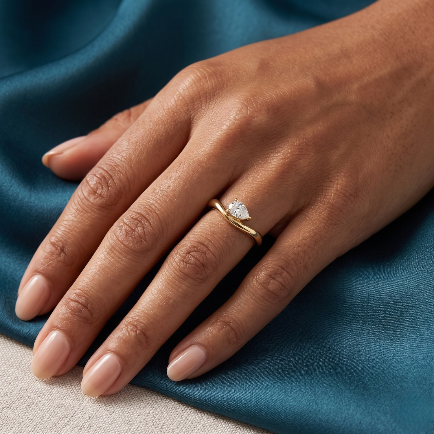 Silver Pear Solitaire Ring