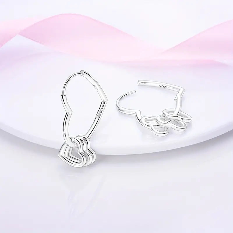 Sylvory 925 Sterling Silver Heartlink Hoop Charm Keeper Earring