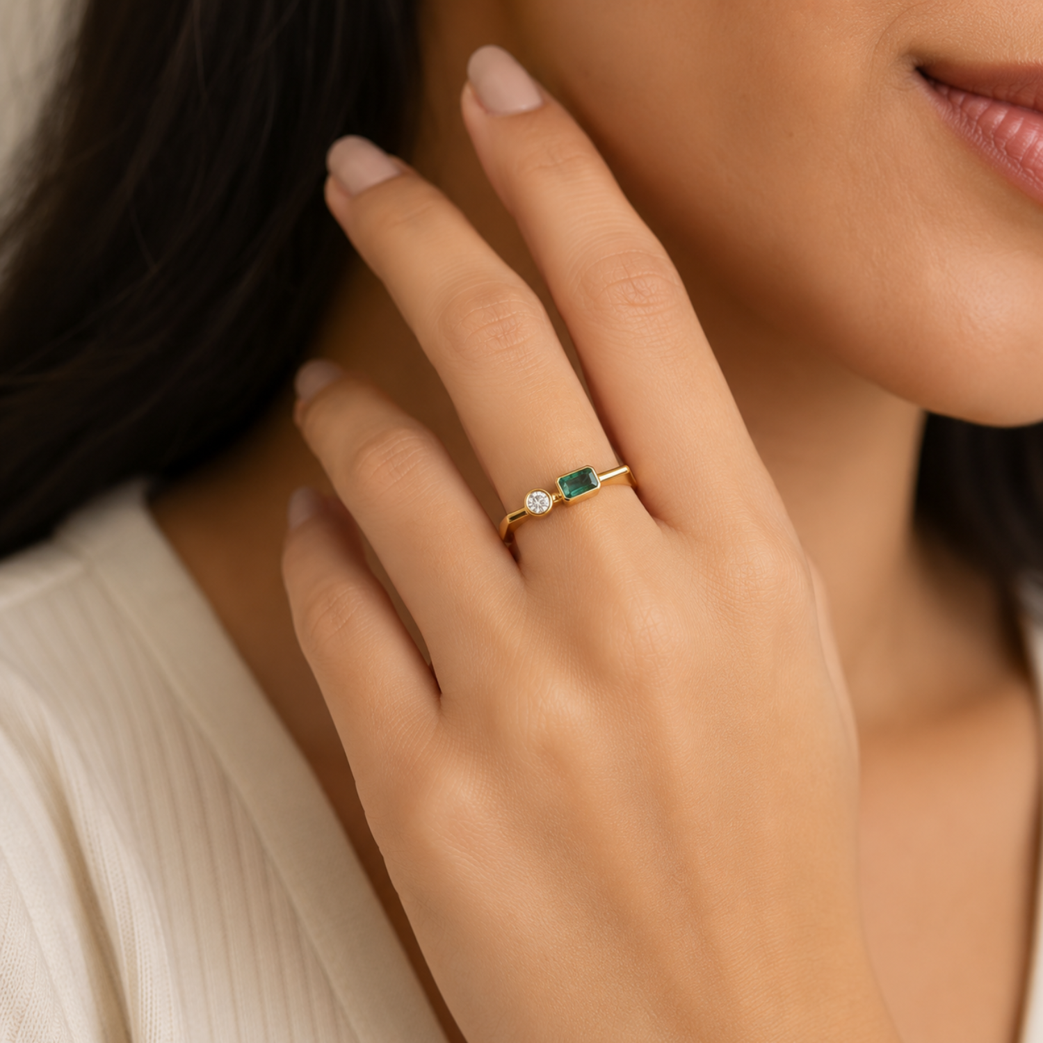 Silver Emerald Harmony Ring