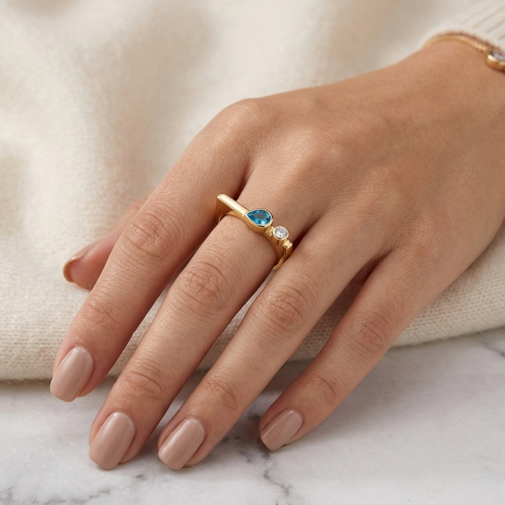 Silver Blue Pear Stackable Ring