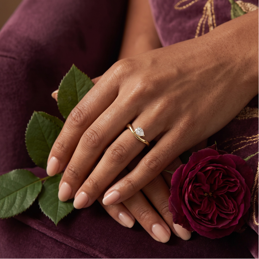 Silver Pear Solitaire Ring