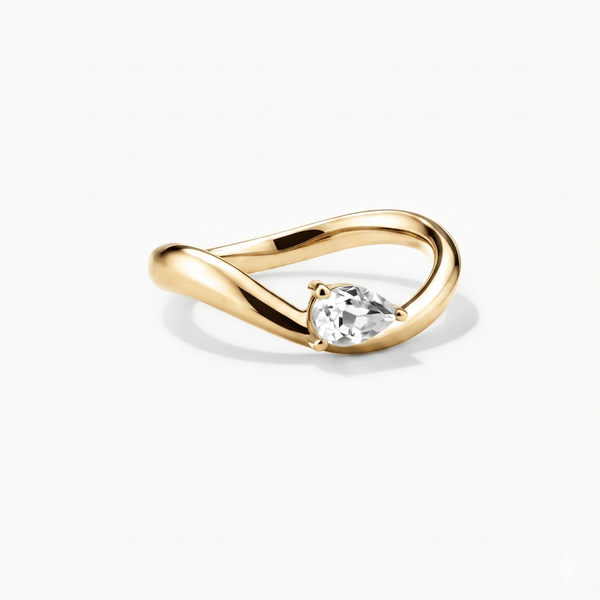 Silver Pear Solitaire Ring