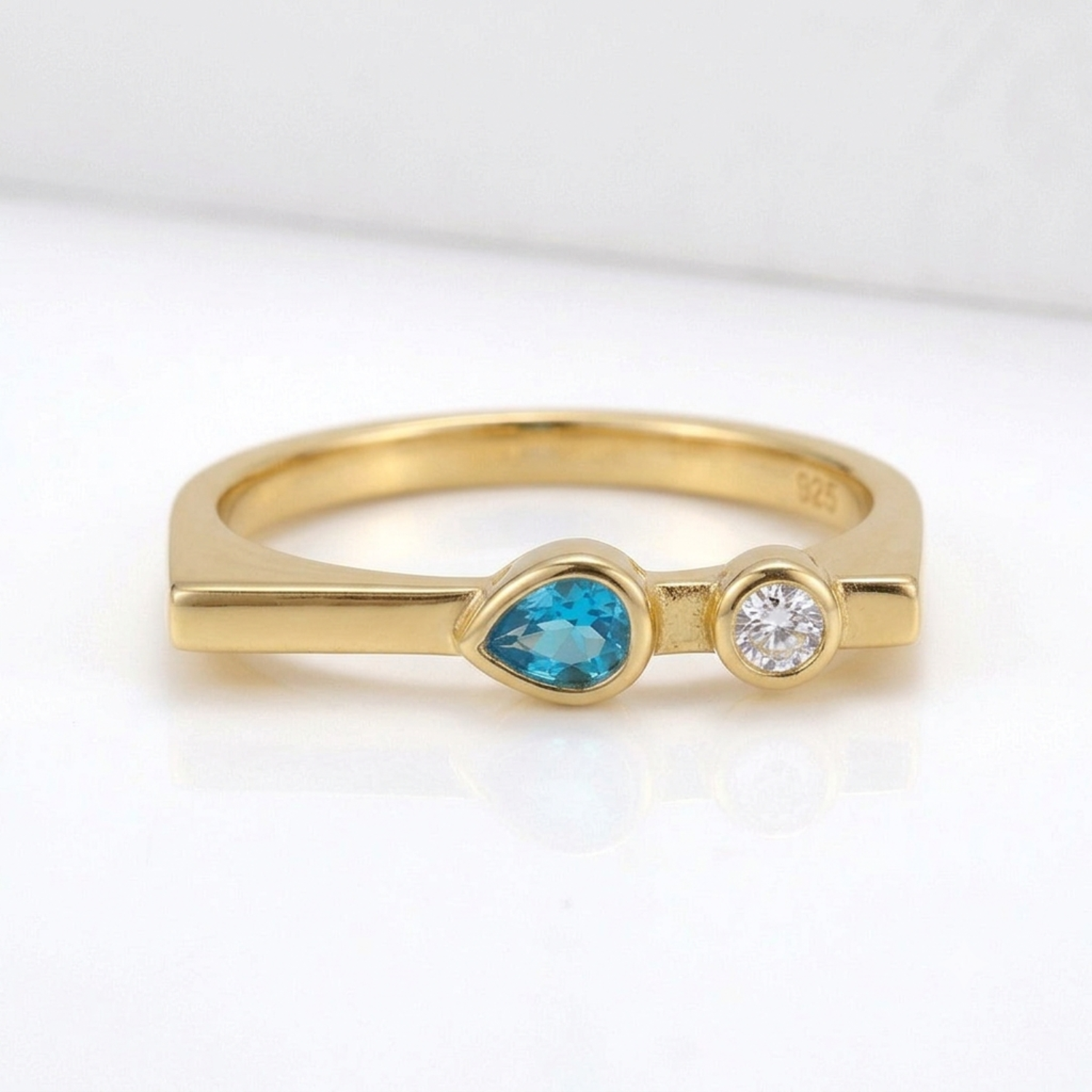 Silver Blue Pear Stackable Ring