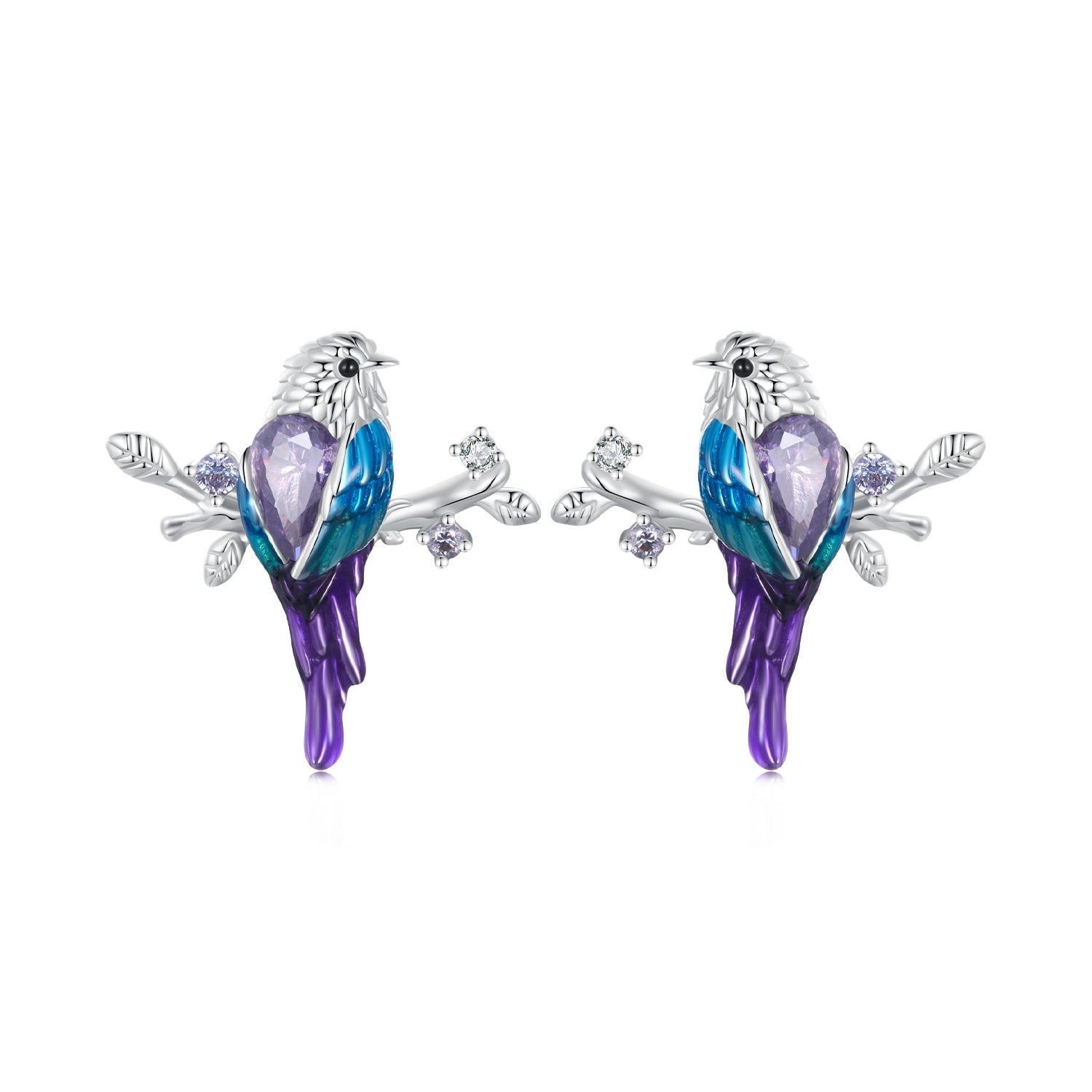 Sylvory 925 Sterling Silver Perched Songbird Studs