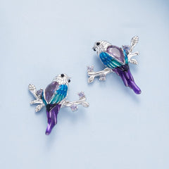 Sylvory 925 Sterling Silver Perched Songbird Studs