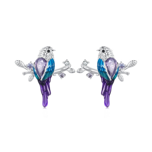 Sylvory 925 Sterling Silver Perched Songbird Studs