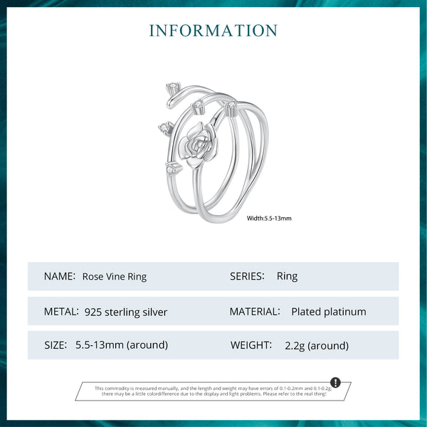 Silver Twisted Rose Vine Ring