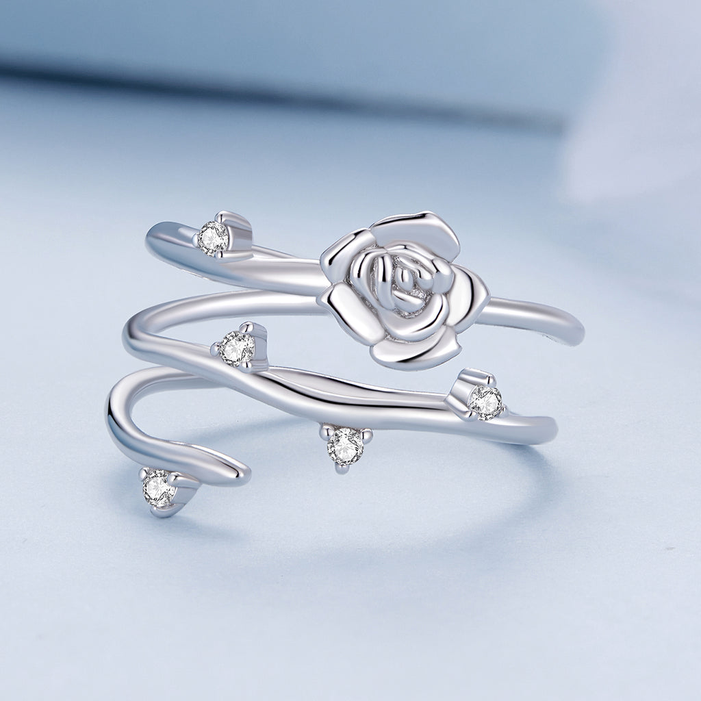 Silver Twisted Rose Vine Ring