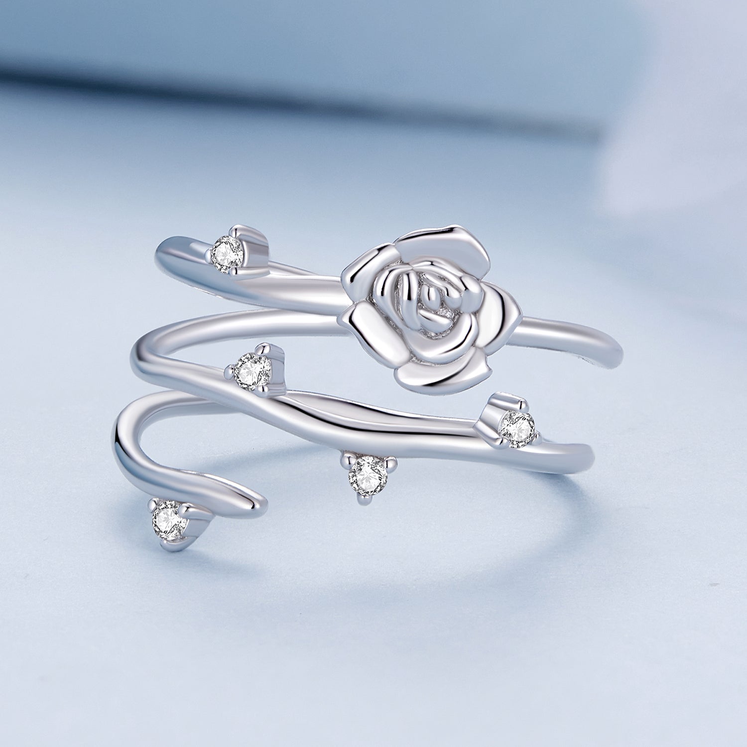 Silver Twisted Rose Vine Ring