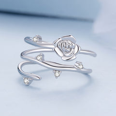 Silver Twisted Rose Vine Ring