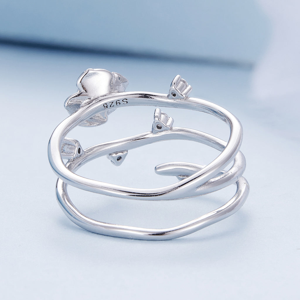 Silver Twisted Rose Vine Ring