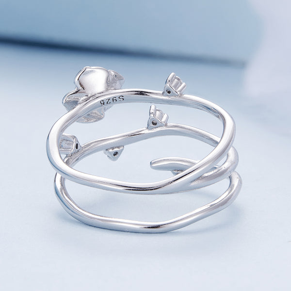 Silver Twisted Rose Vine Ring