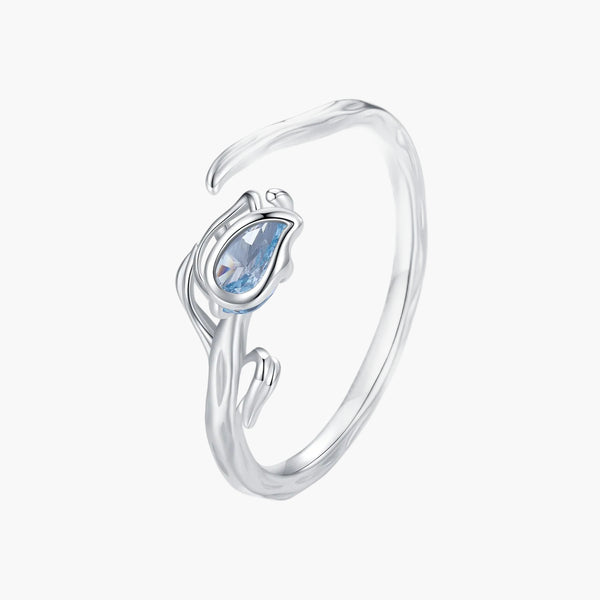 Silver Tulip Bloom Ring in 925 Sterling Silver by Sylvory