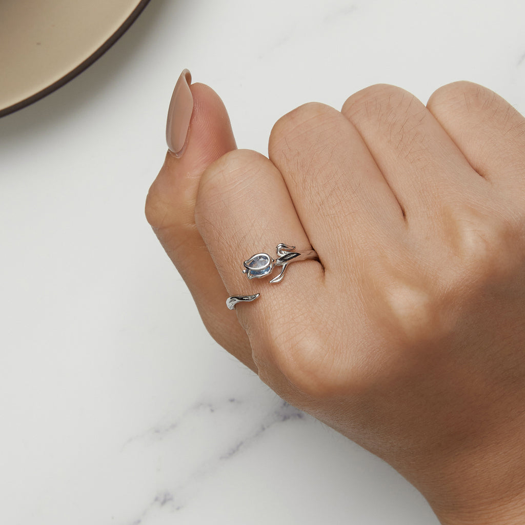 Sylvory 925 Sterling Silver Tulip Bloom Ring