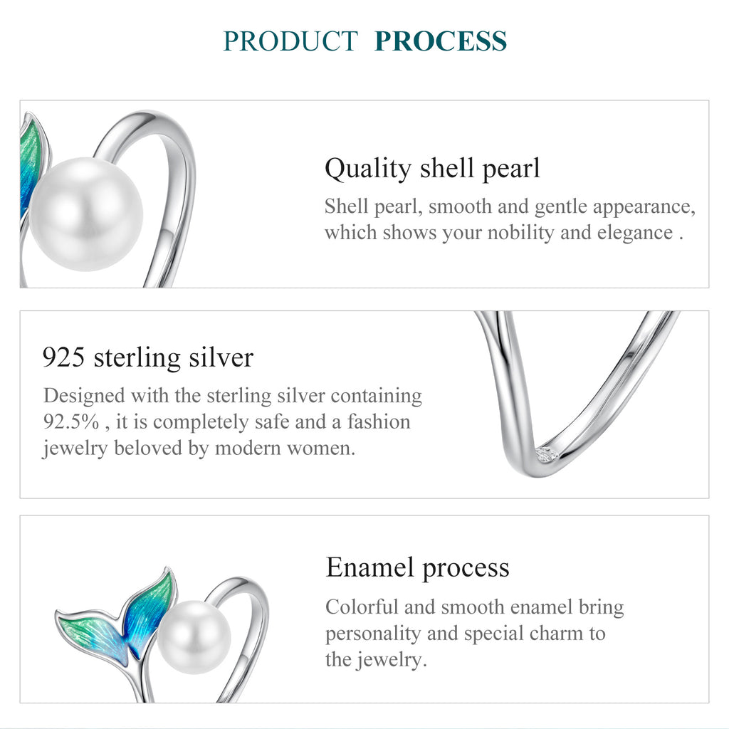 Sylvory 925 Sterling Silver Mermaid Pearl Ring