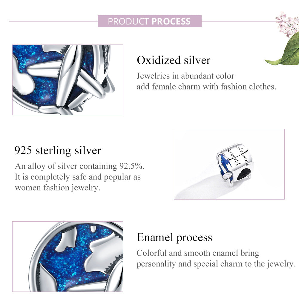 Sylvory 925 Sterling Silver Round the World Charm