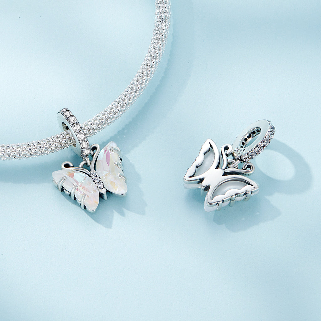 Silver Lustrous Butterfly Charm