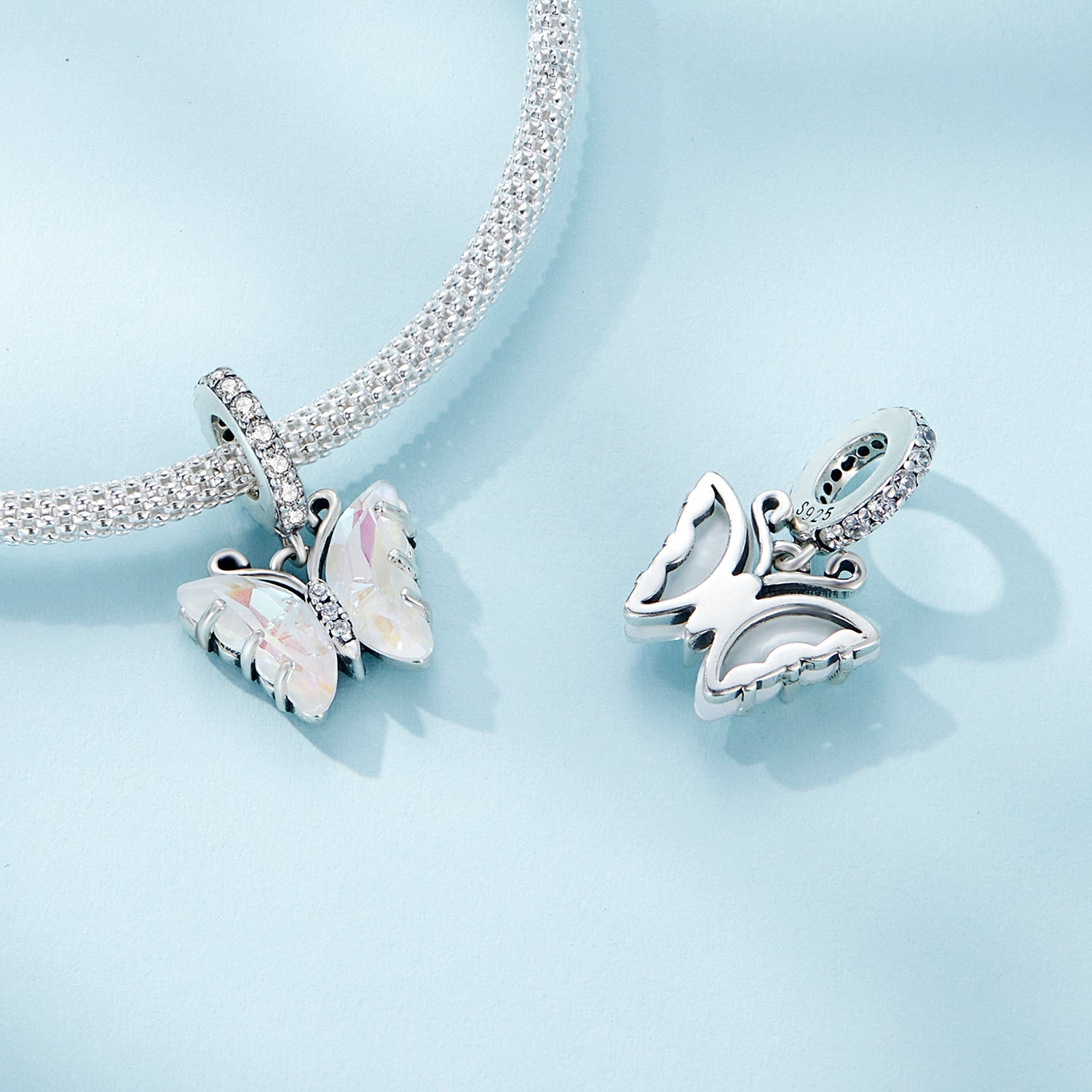 Silver Lustrous Butterfly Charm