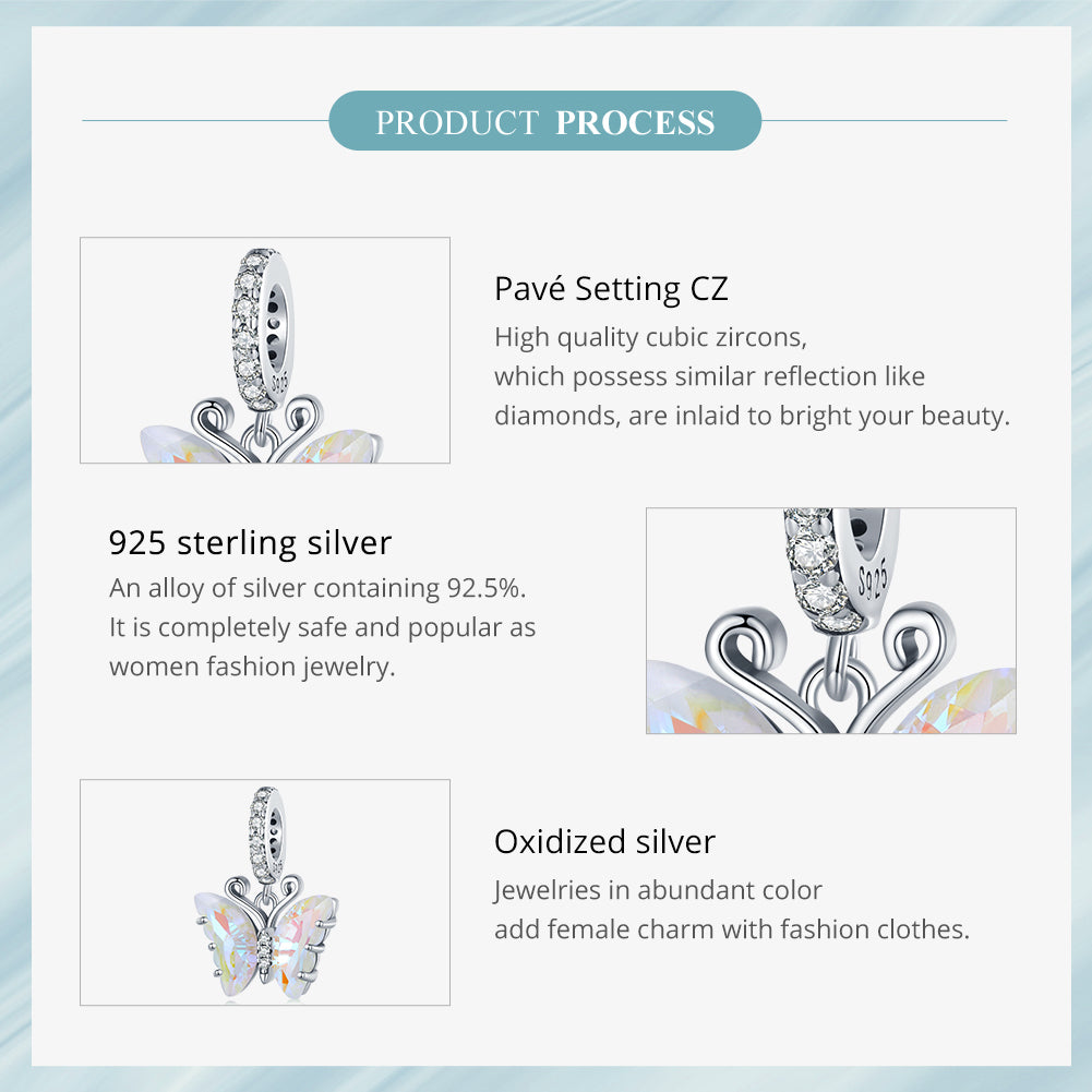 Silver Lustrous Butterfly Charm