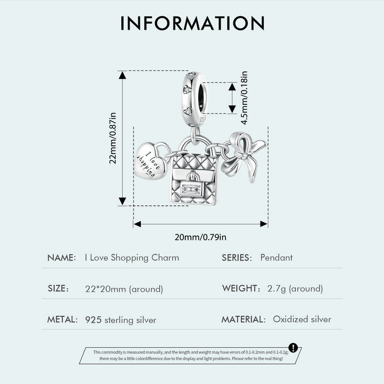Sylvory 925 Sterling Silver Shopping Love Charm