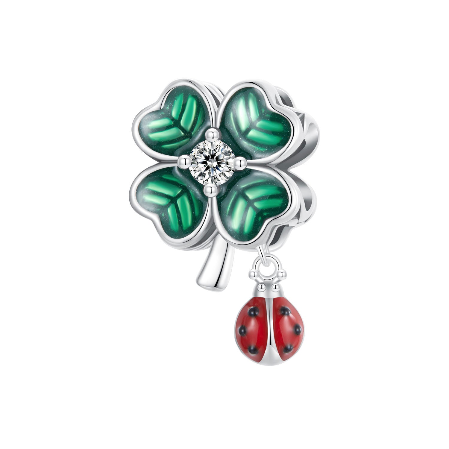 Sylvory 925 Sterling Silver Lucky Leaf Ladybug Charm