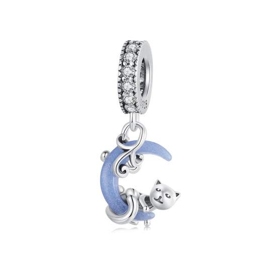 Sylvory 925 Sterling Silver Cosmic Cat Glow Charm