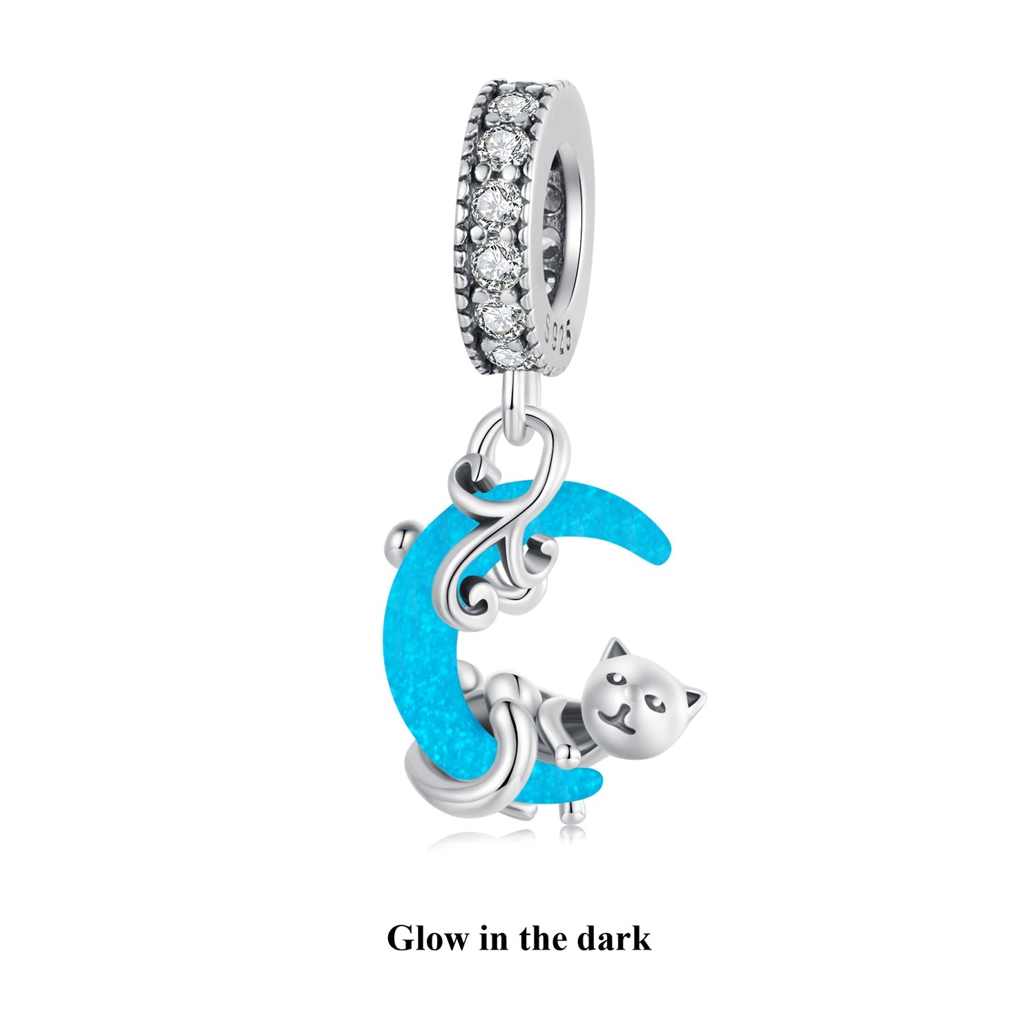 Sylvory 925 Sterling Silver Cosmic Cat Glow Charm