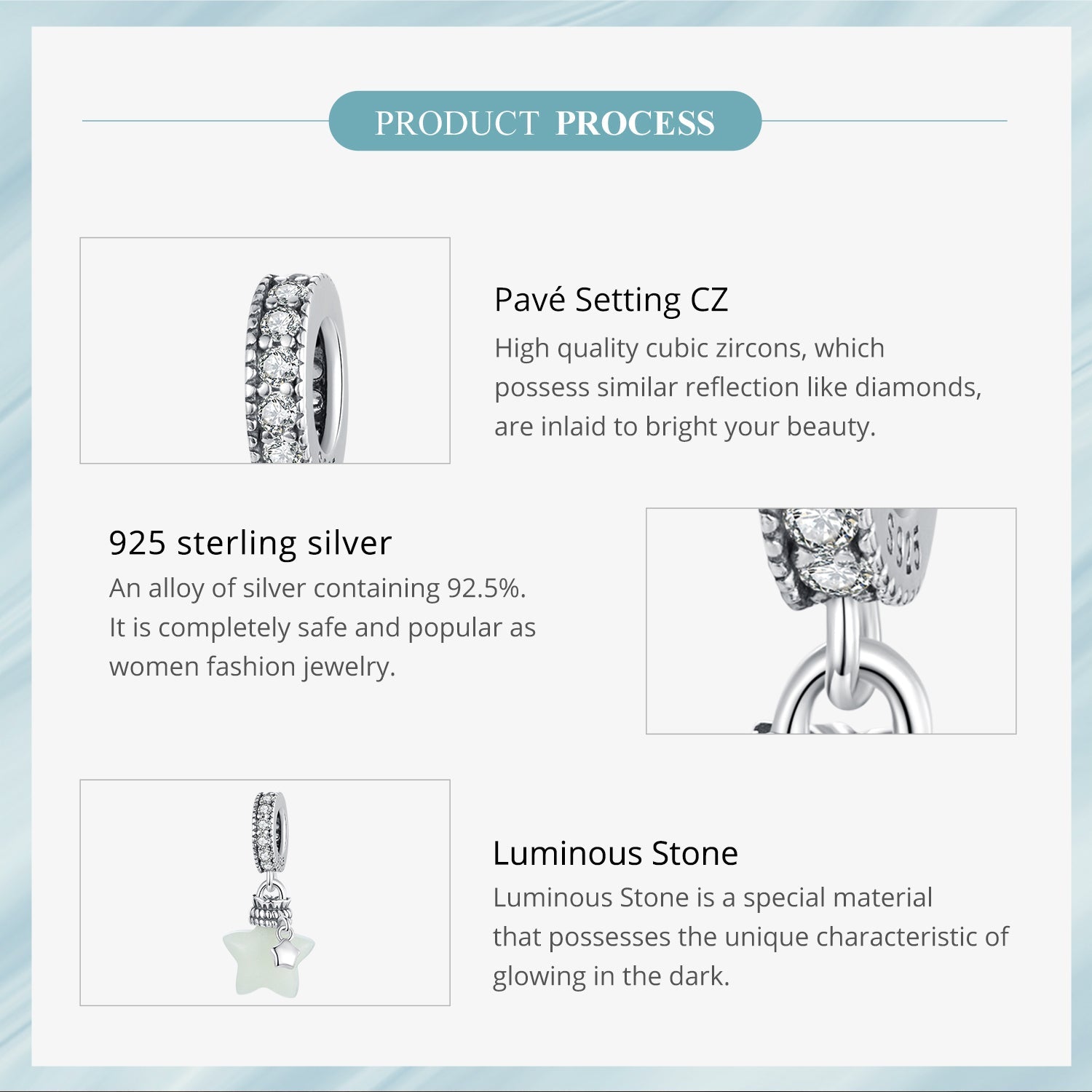 Sylvory 925 Sterling Silver Starlight Glow Charm