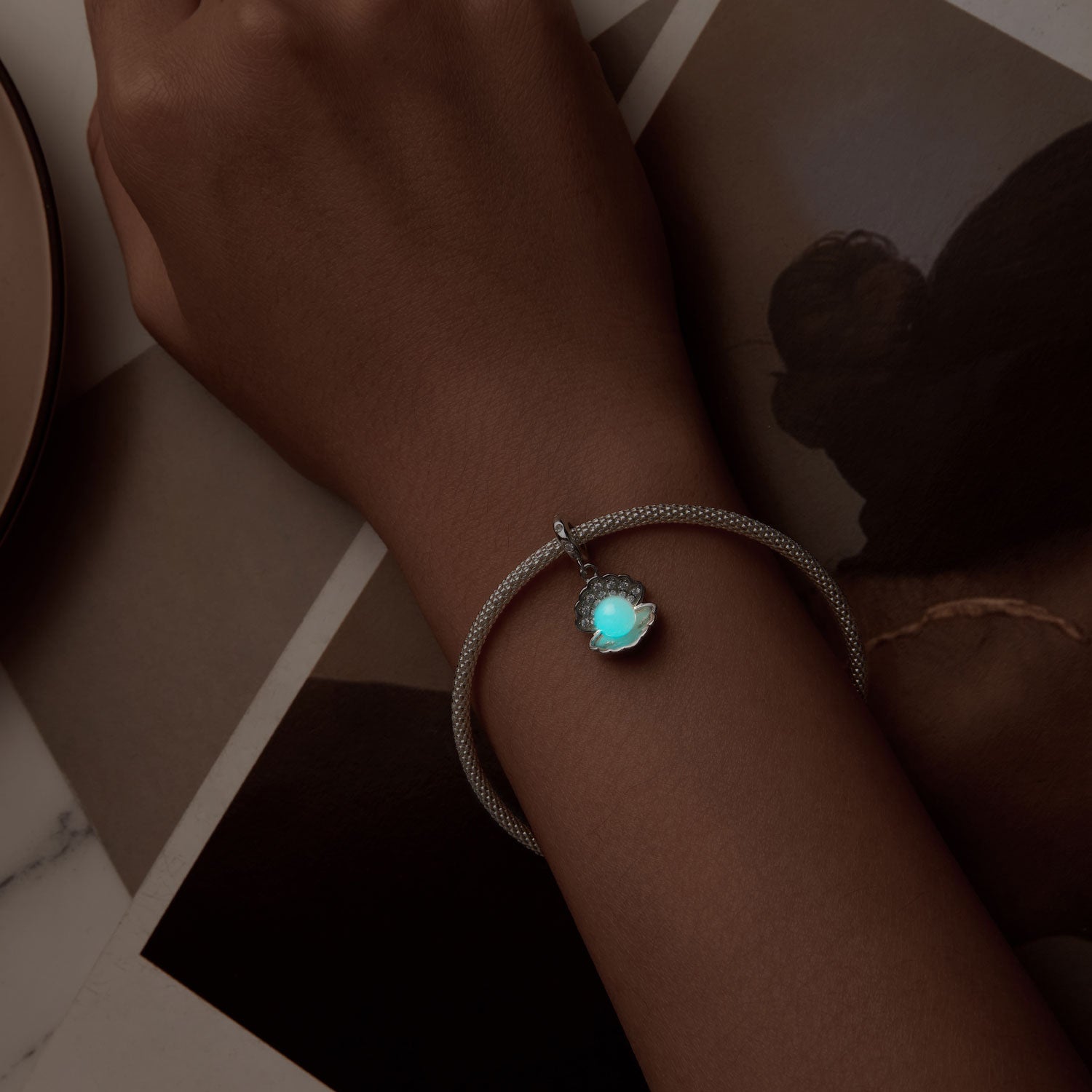 Silver Luminous Pearl Glow Charm
