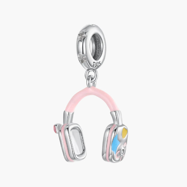 Silver Pink Headphone Charm in 925 Sterling Silver by Sylvory