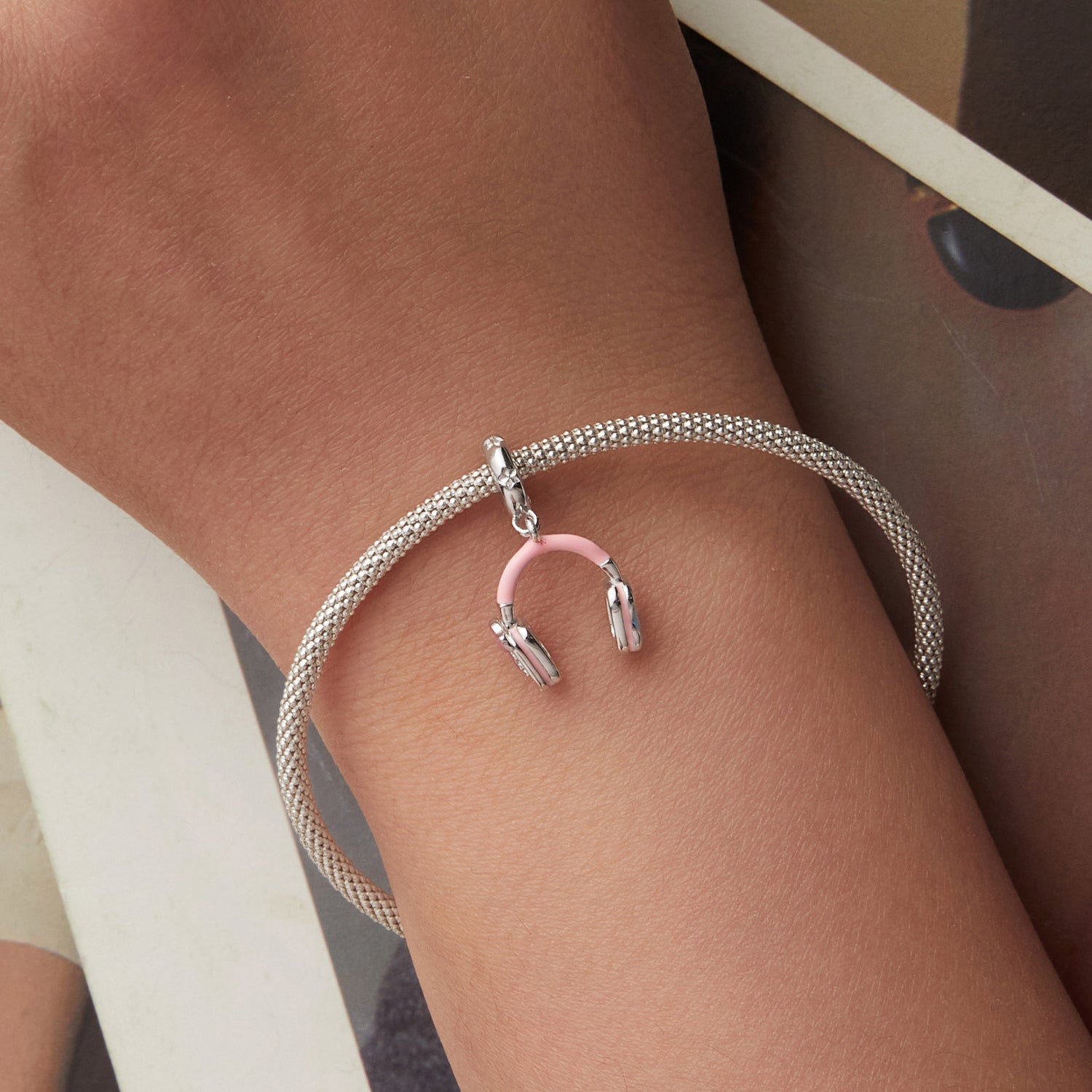 Silver Pink Headphone Charm Secondary image