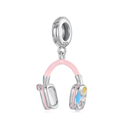 Sylvory 925 Sterling Silver Pink Headphone Charm