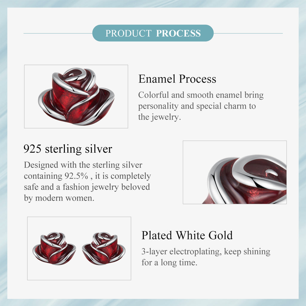 Silver Scarlet Rose Studs