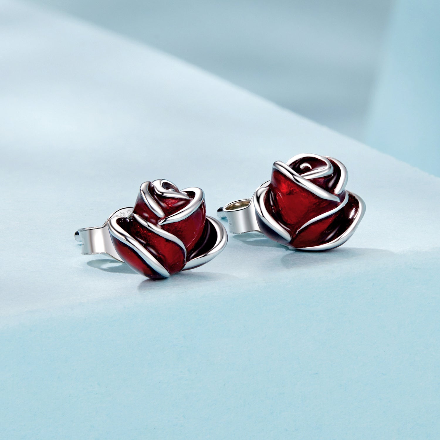 Sylvory 925 Sterling Silver Scarlet Rose Studs