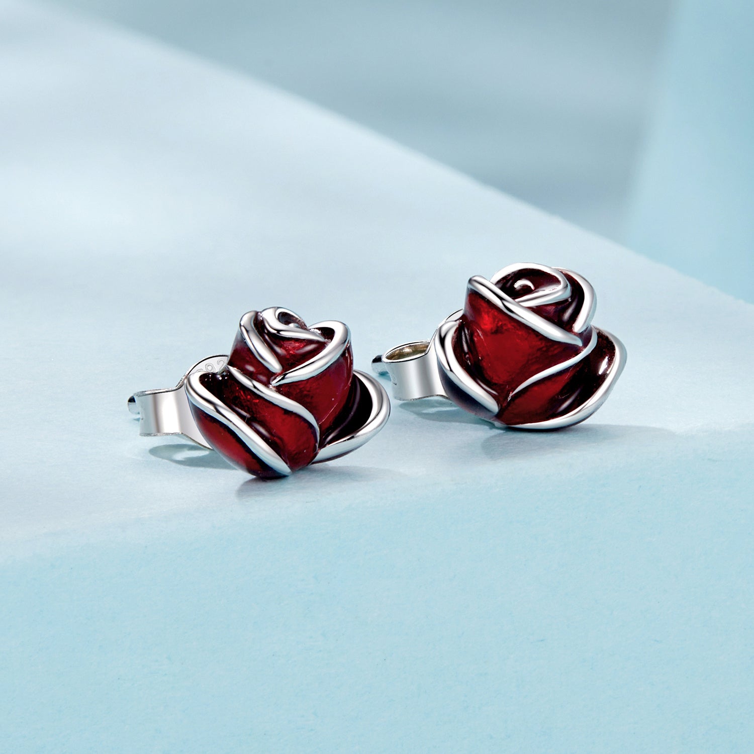 Silver Scarlet Rose Studs