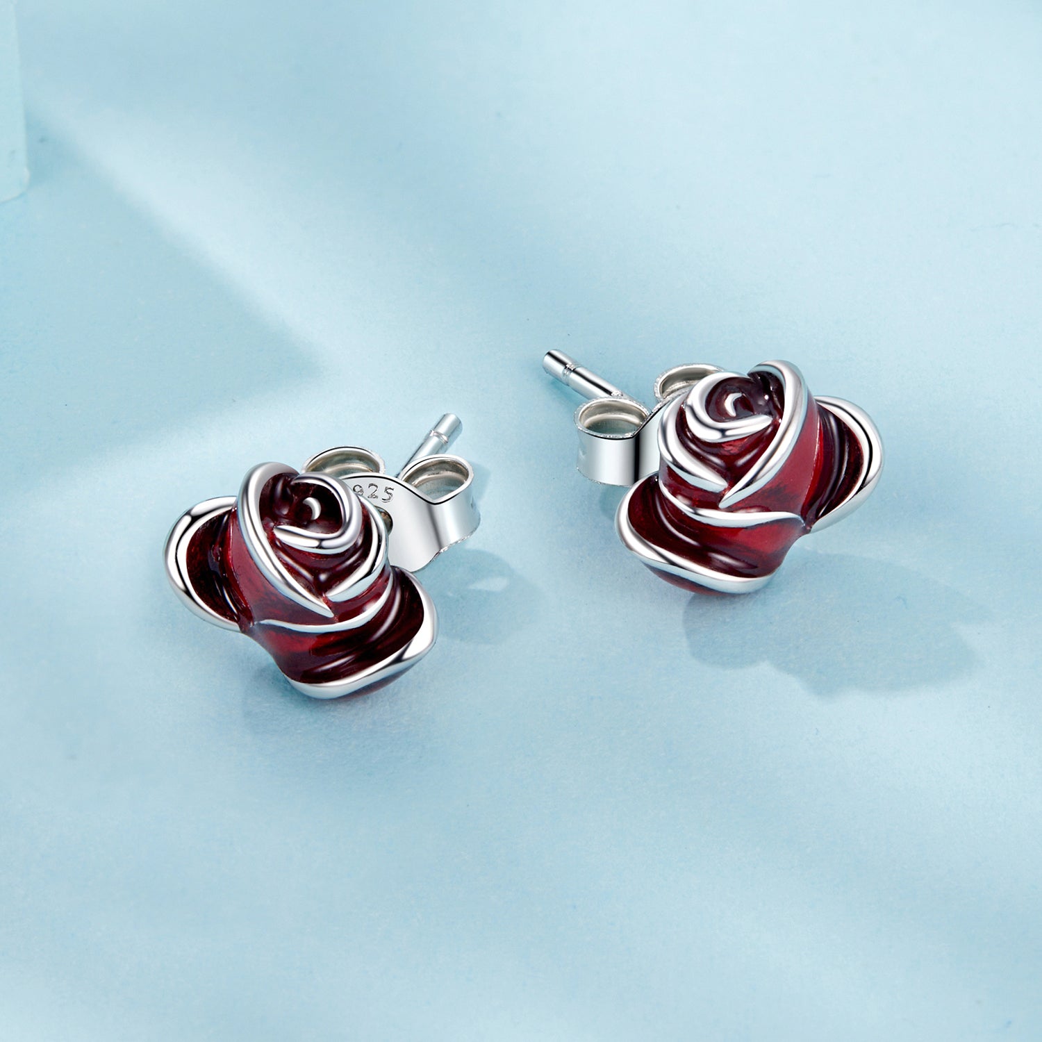 Silver Scarlet Rose Studs