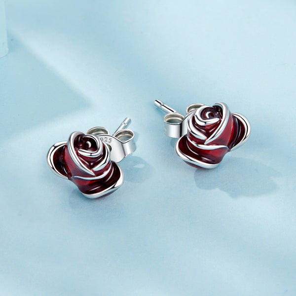 Silver Scarlet Rose Studs