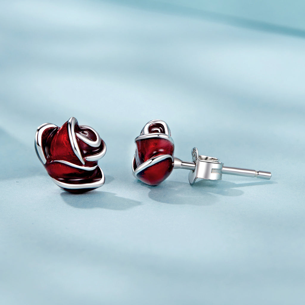 Silver Scarlet Rose Studs