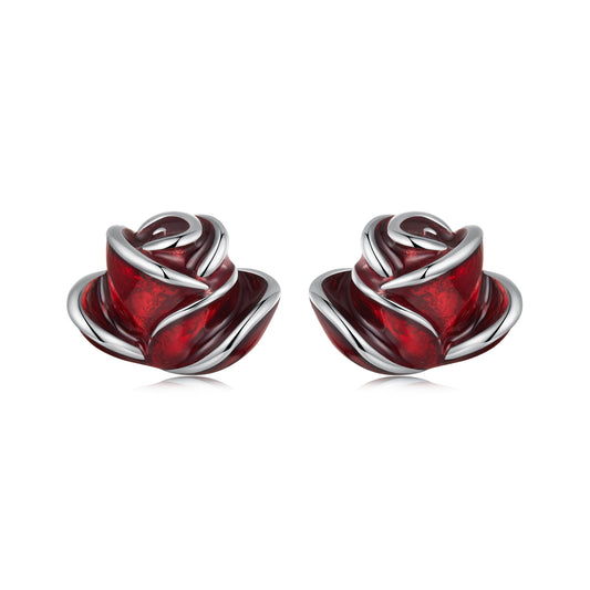 Sylvory 925 Sterling Silver Scarlet Rose Studs