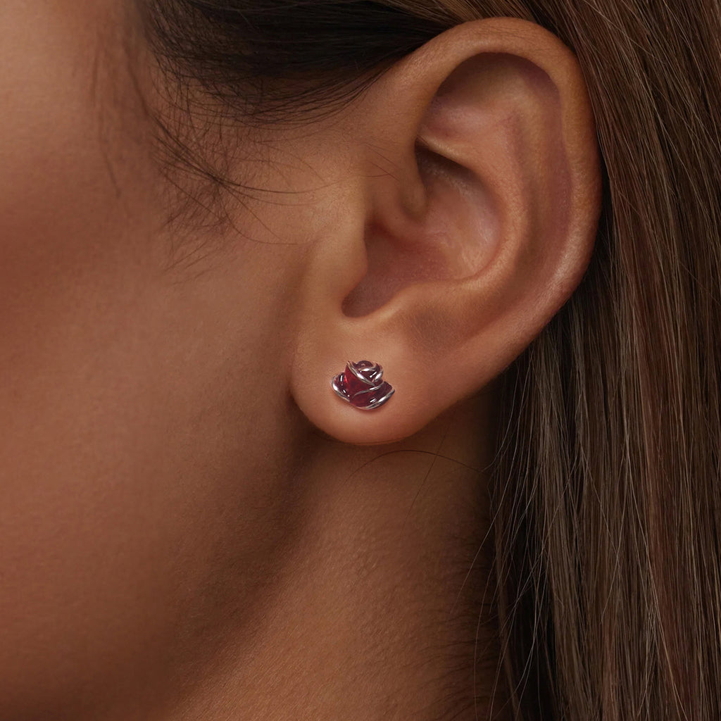 Silver Scarlet Rose Studs