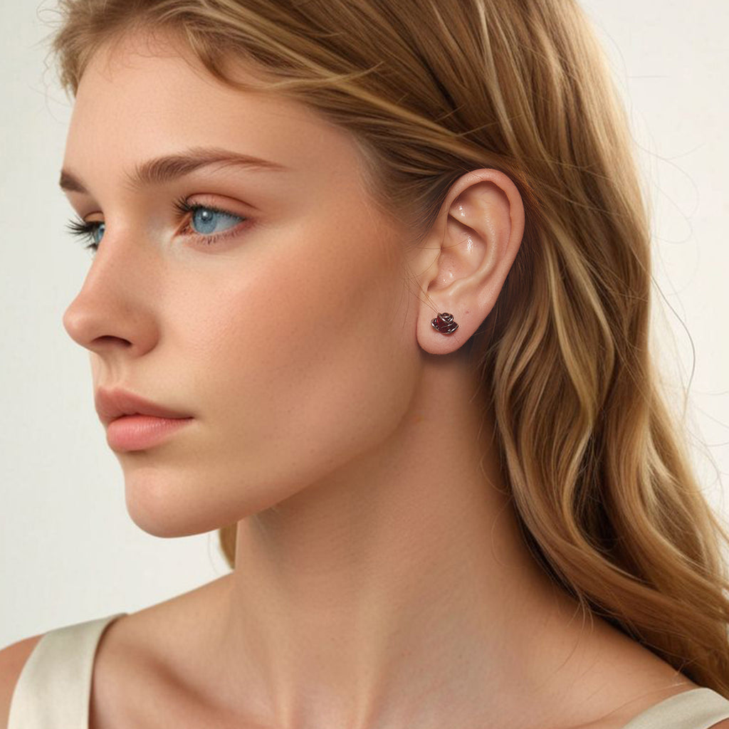 Silver Scarlet Rose Studs