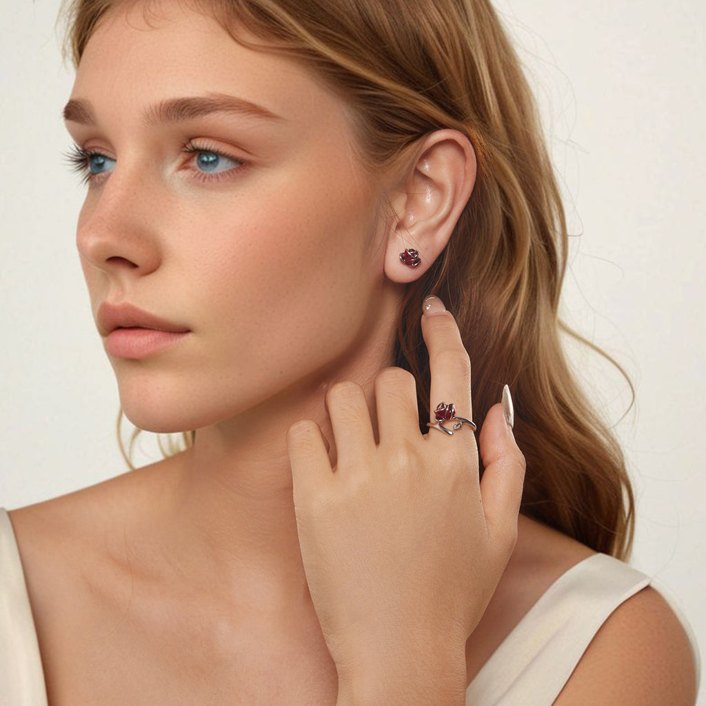Silver Scarlet Rose Studs