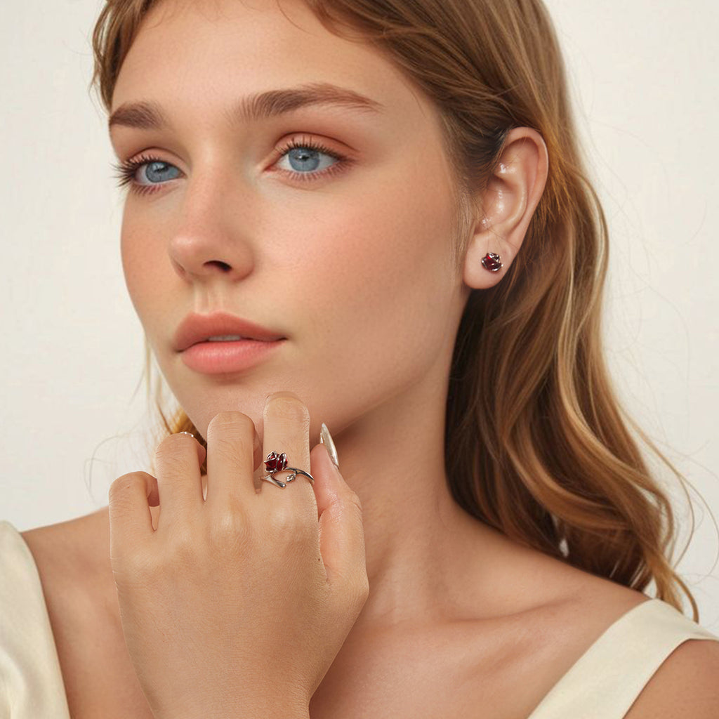 Silver Scarlet Rose Studs