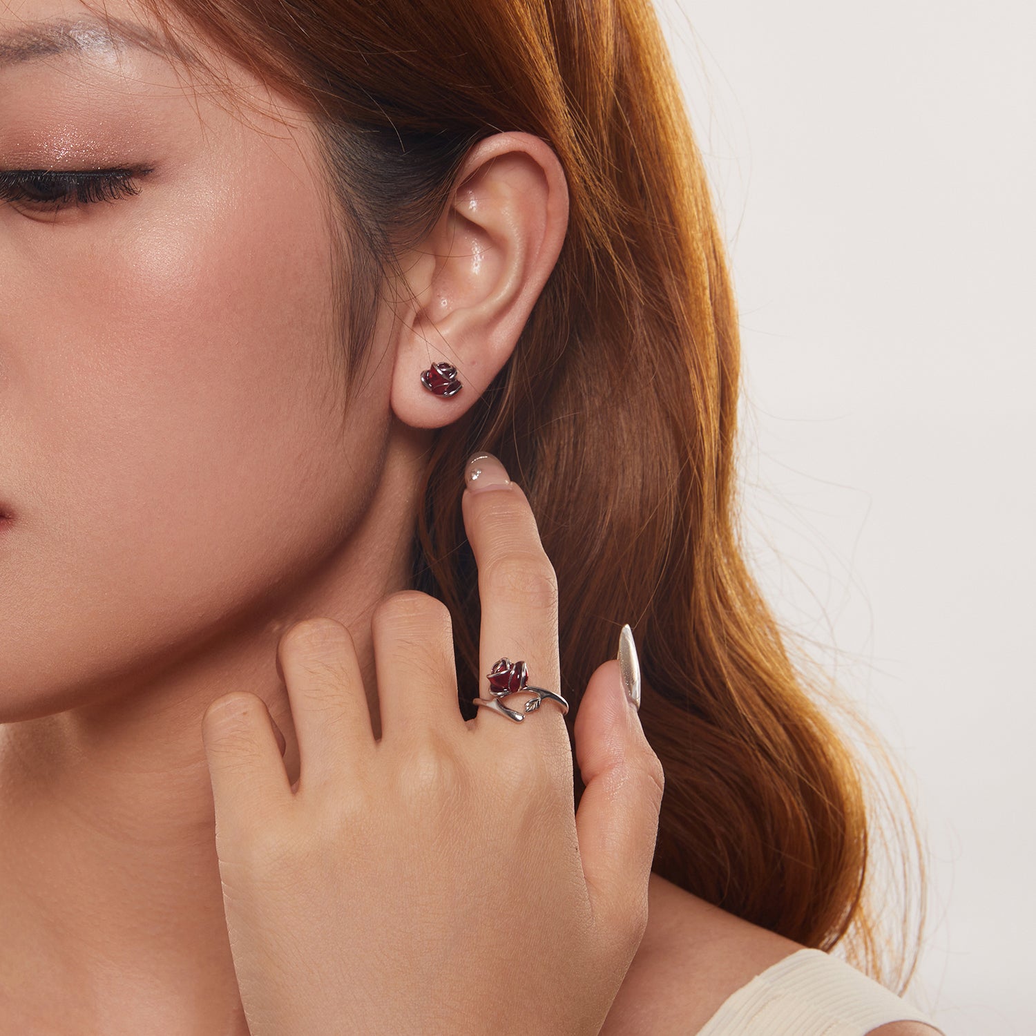 Silver Scarlet Rose Studs