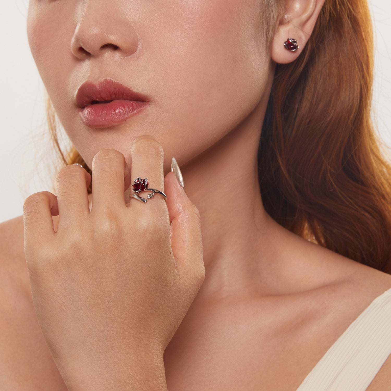 Silver Scarlet Rose Studs