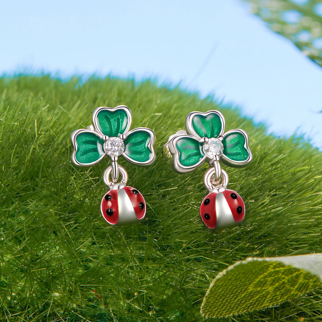 Sylvory 925 Sterling Silver Leaf Ladybug Studs