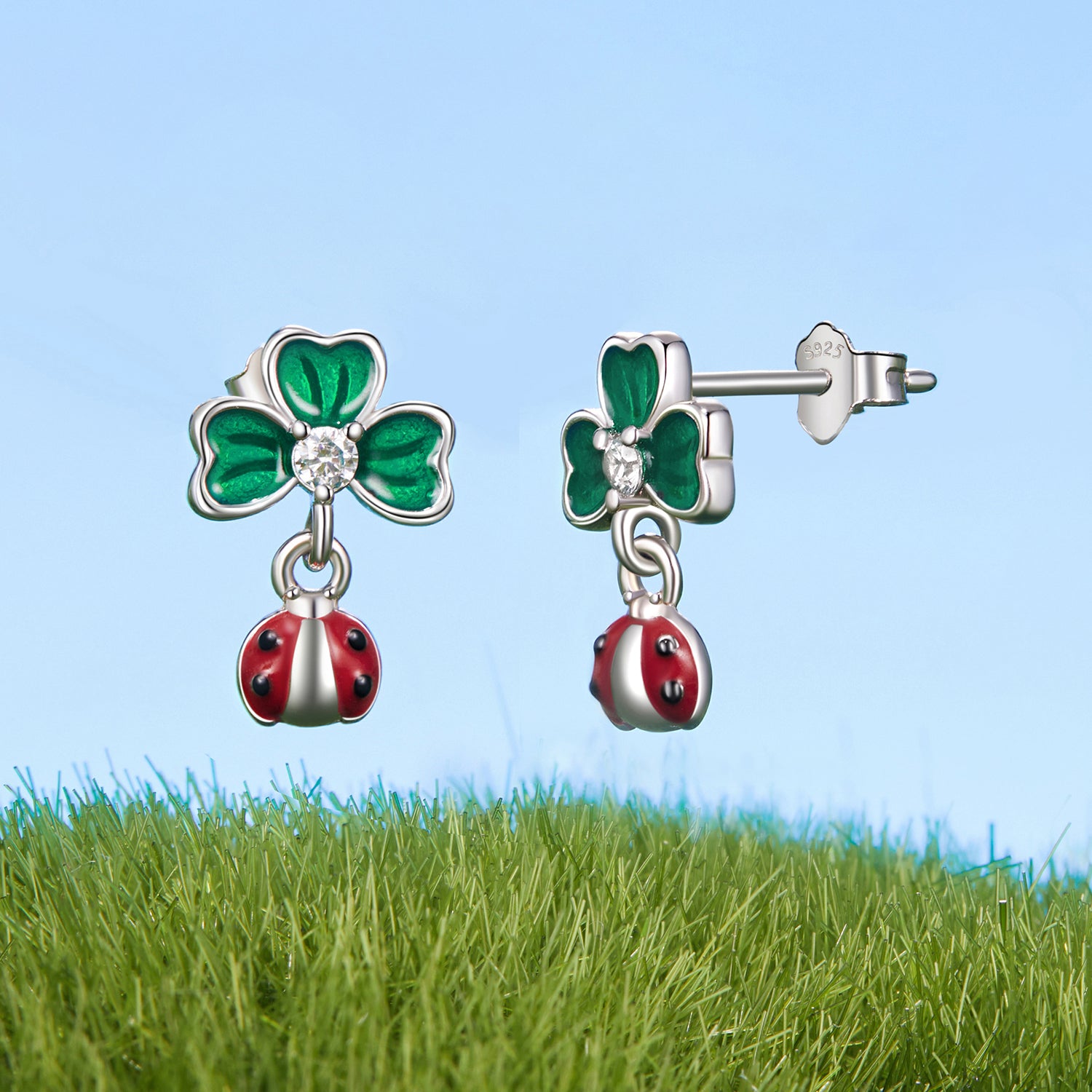 Sylvory 925 Sterling Silver Leaf Ladybug Studs