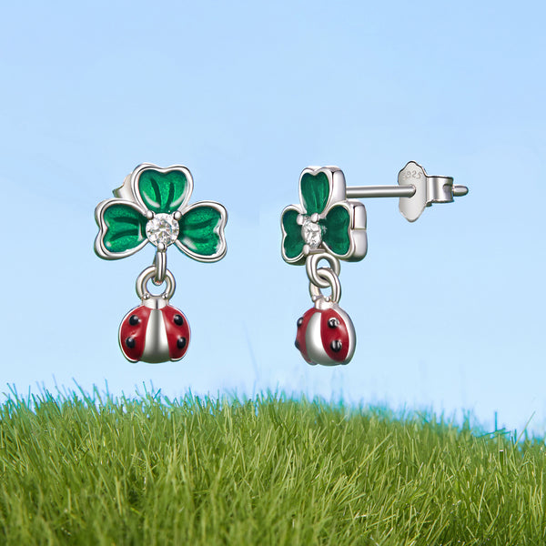 Sylvory 925 Sterling Silver Leaf Ladybug Studs