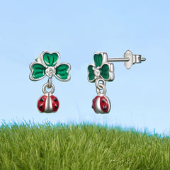Sylvory 925 Sterling Silver Leaf Ladybug Studs