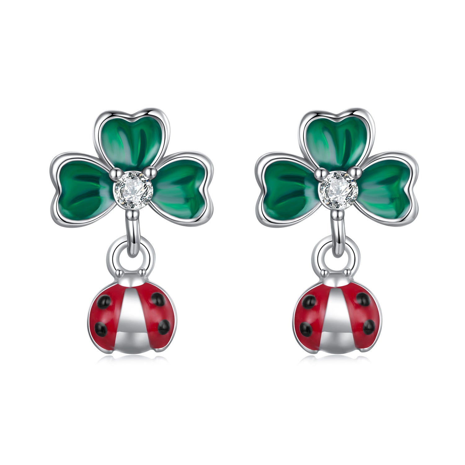Sylvory 925 Sterling Silver Leaf Ladybug Studs